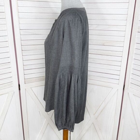 Loft V Neck Pop Over Boho Peasant Blouse Long Sleeve Denim Gray Small - Picture 2 of 12